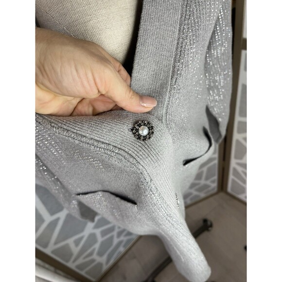 New BSB Women Knit Holiday Occasions Cardigan Buttons Grey Melange Sz M Sweater - Picture 11 of 15